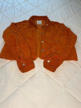 Stoosh Cropped Corduroy Quilted Jacket in Rust Orange